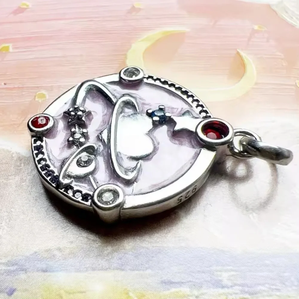 NWOT Solid Sterling pink heart and constellations pendant - Picture 3 of 7